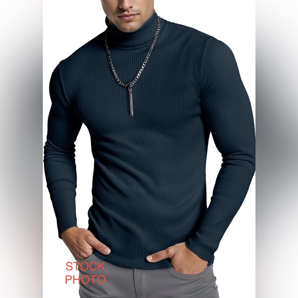 NY Threads Men's Ribbed Turtleneck Slim Fit Pullover Casual Long Sleeves -NEW